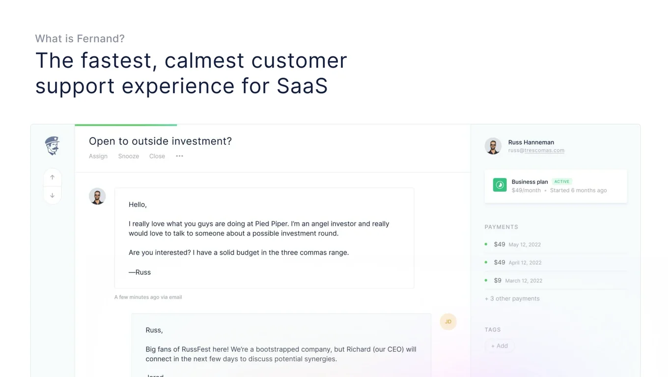 Fernand is the fastest, calmest customer support experience for SaaS