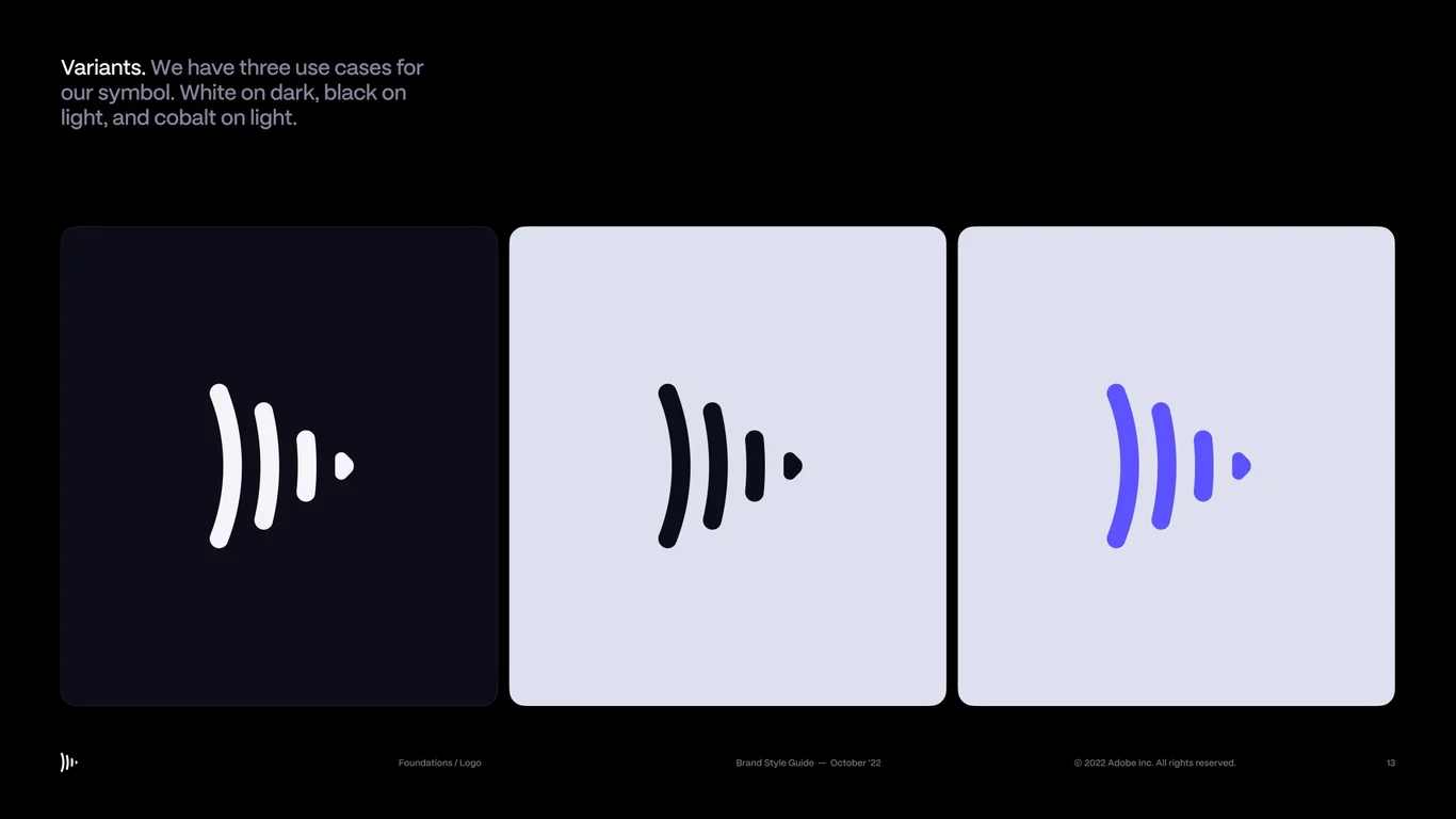 Symbol variants for dark, light, and cobalt backgrounds