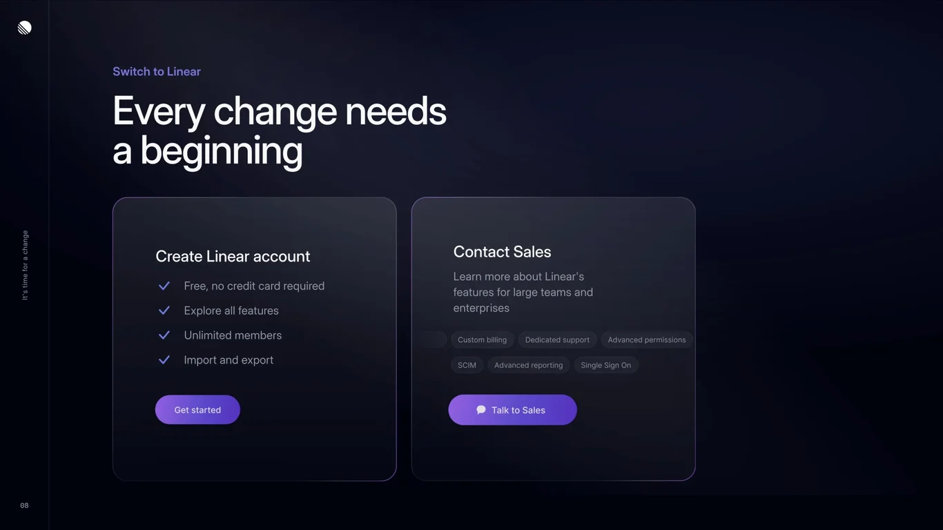 Get started with Linear or contact sales