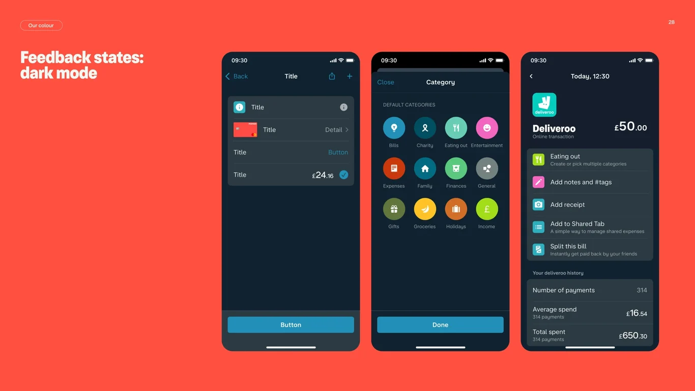 Feedback states in dark mode application