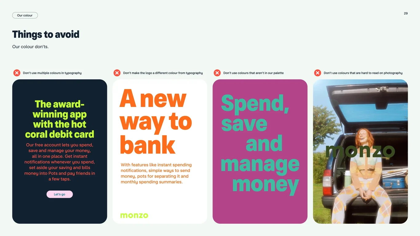 Guidelines restrict using colors that suggest different branding, copying colors