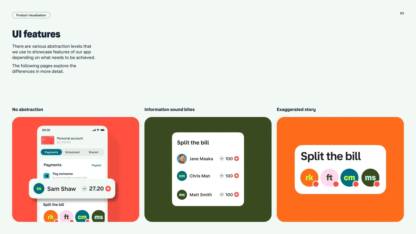 Transaction detail screen mockup showing information architecture, content organization