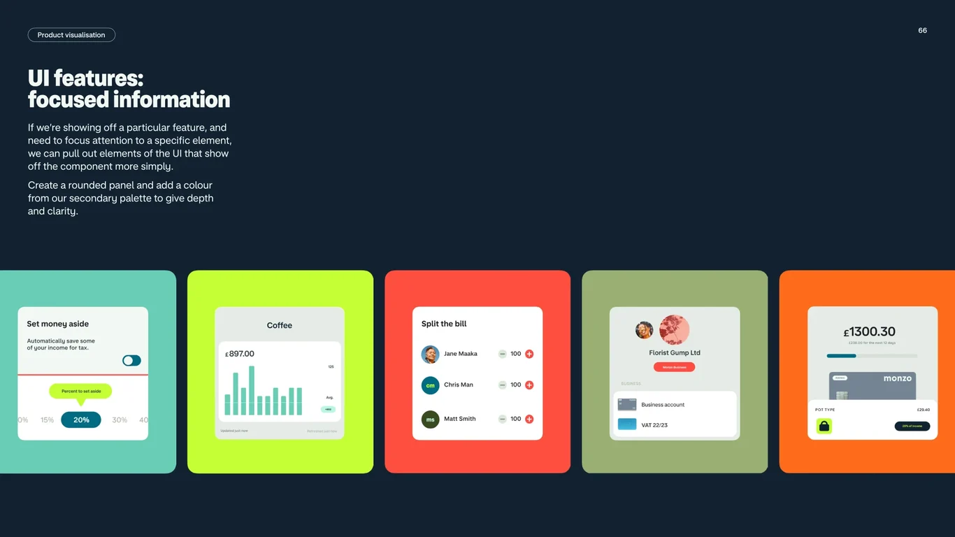 Examples demonstrate brand application across marketing materials, product interfaces