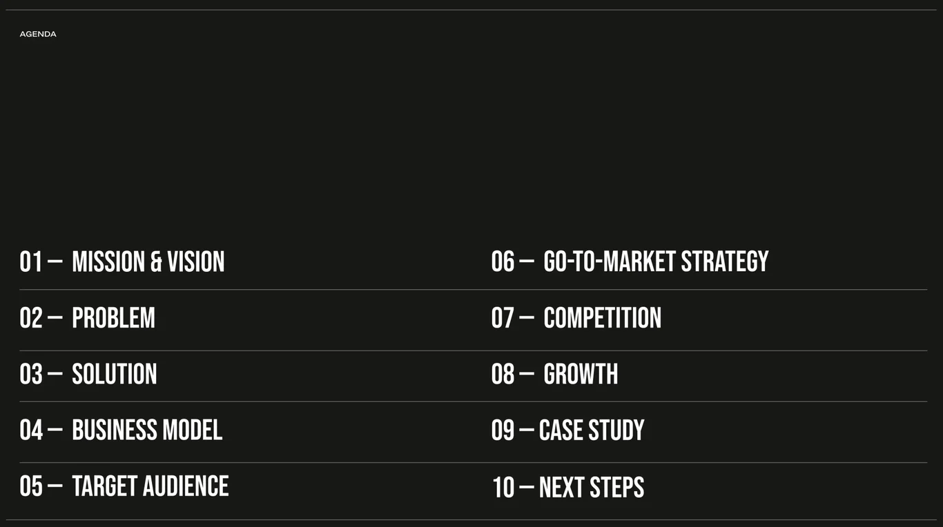 Pitch narrative — ten-section fundraising framework