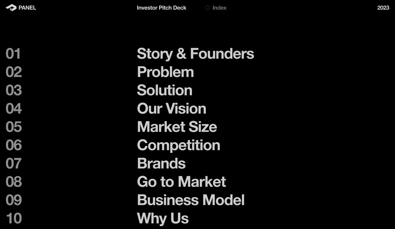 Presentation agenda and index