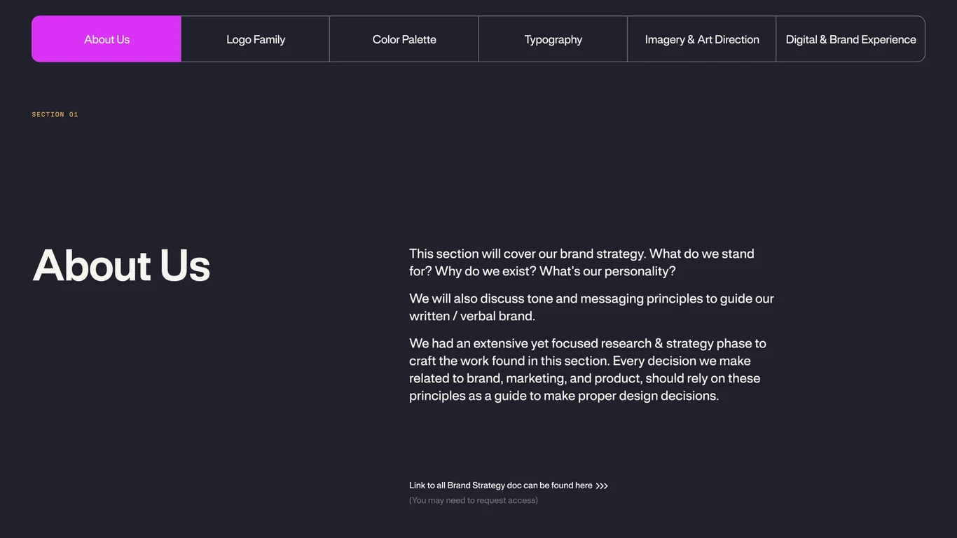 About Us — brand strategy section