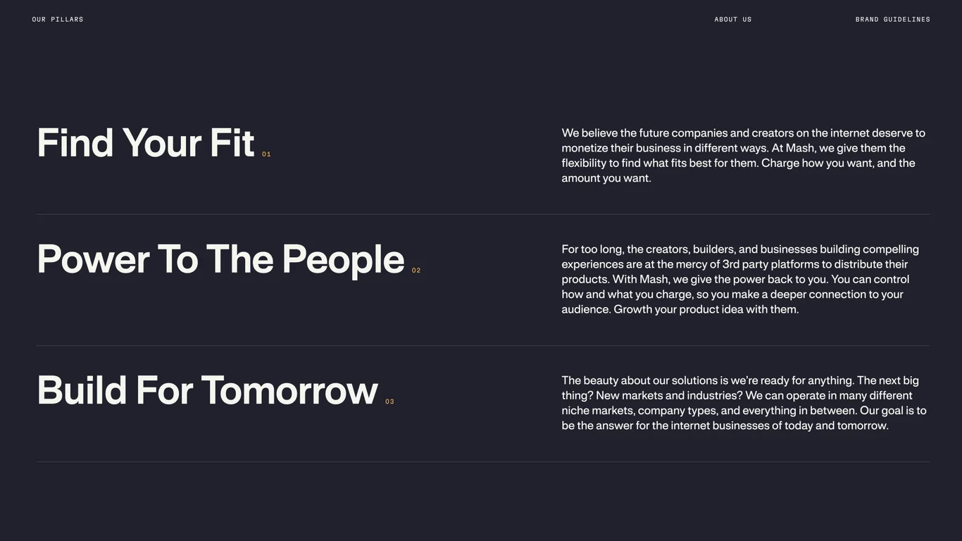 Three brand pillars: find your fit, power to people, build for tomorrow