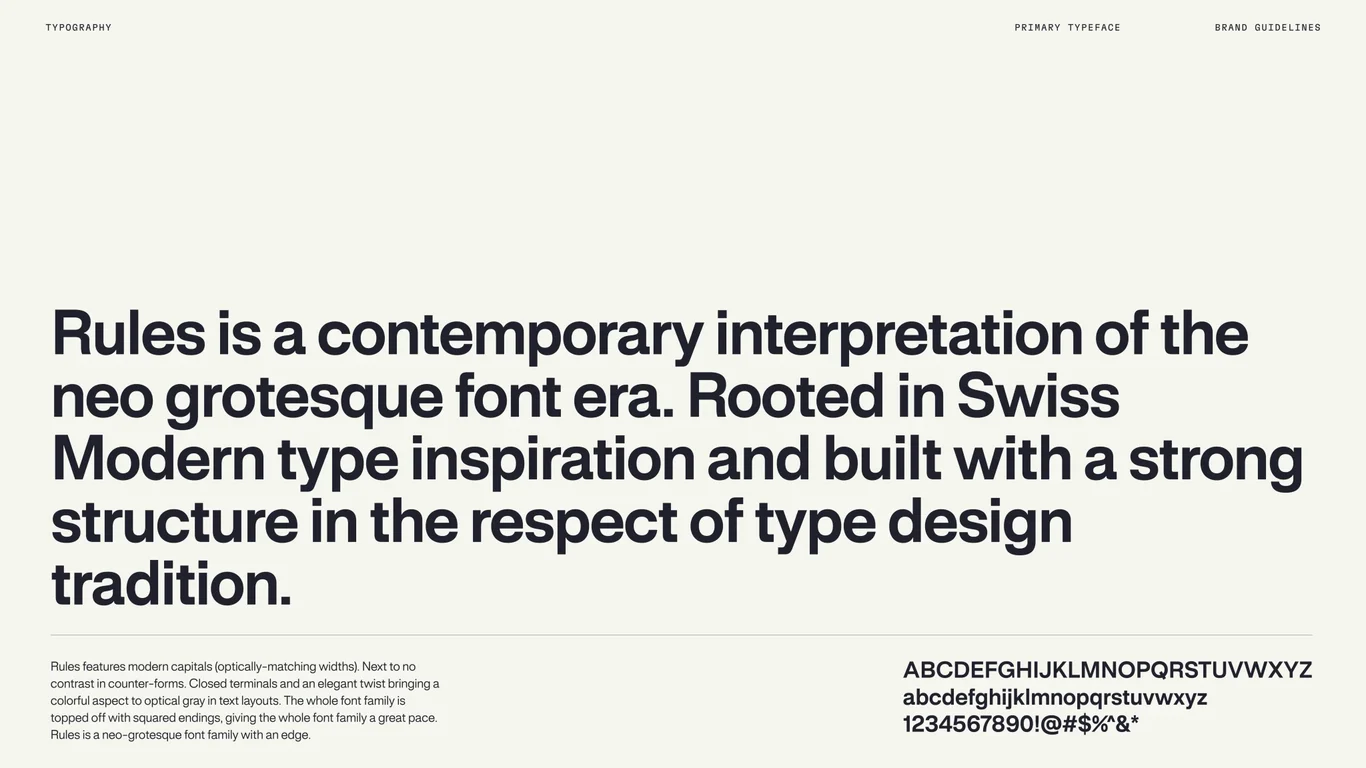 Rules — primary typeface with weights and sizes