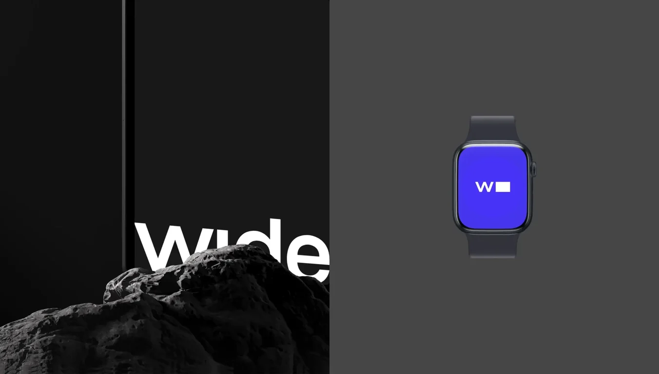 Practical mockups demonstrating how the Widelabs logo appears across watches