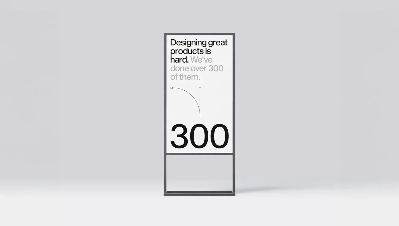 Case study mockup highlighting Widelabs design achievement: 300 products designed