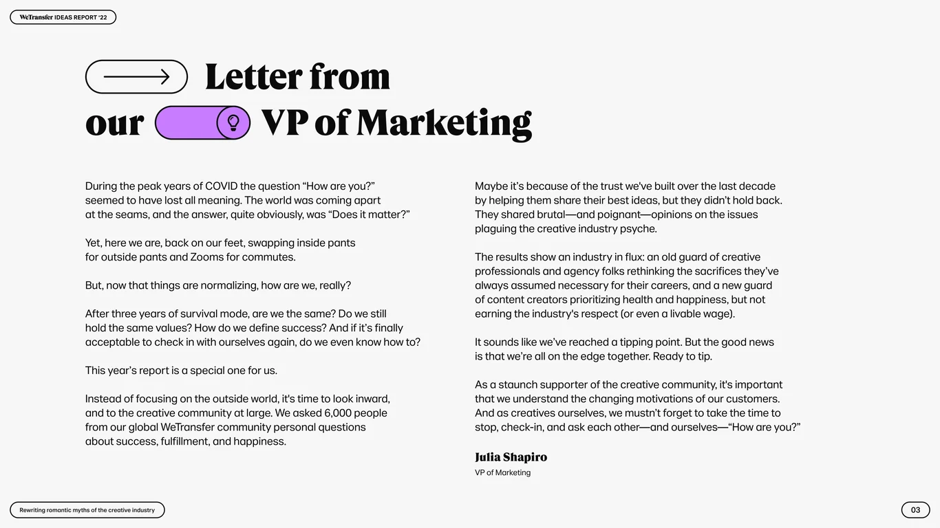 Letter from WeTransfer VP of Marketing