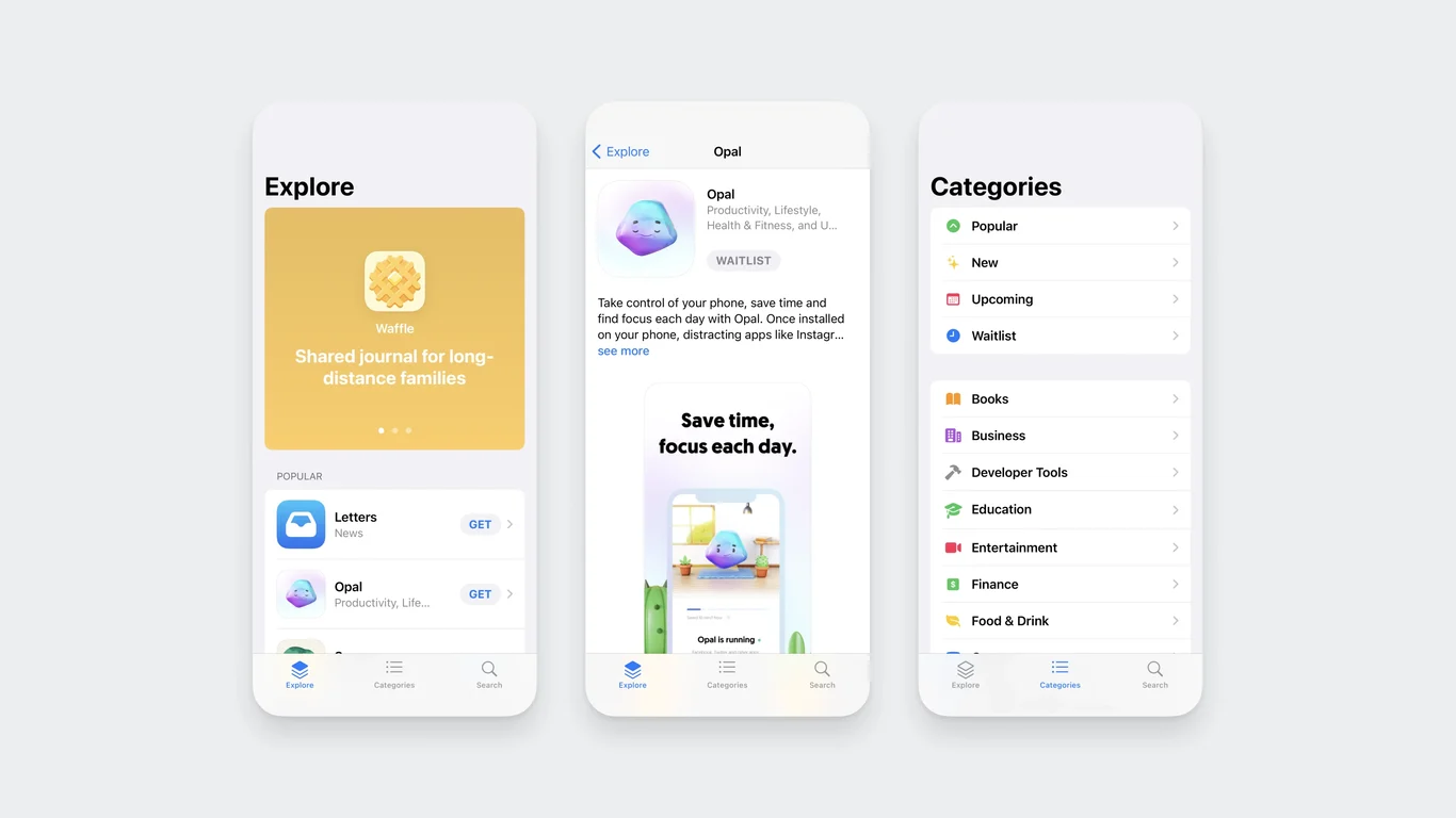 Opal — productivity app interface design