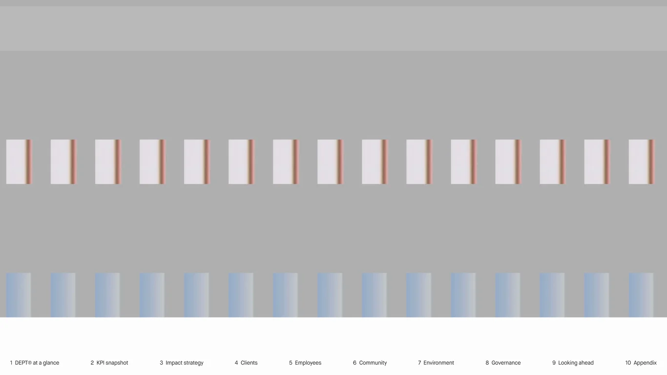 DEPT at a glance, KPI snapshot, and sections