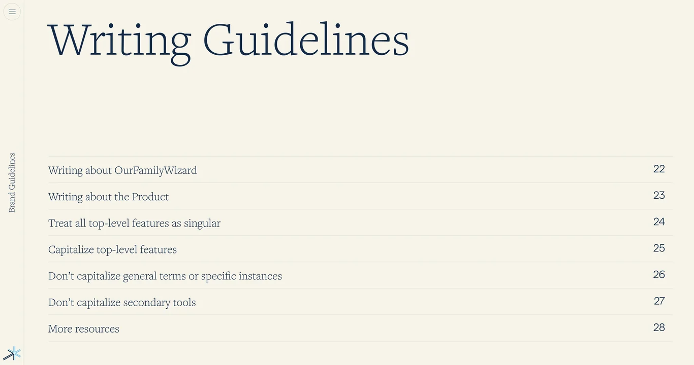 Logo system guidelines section index