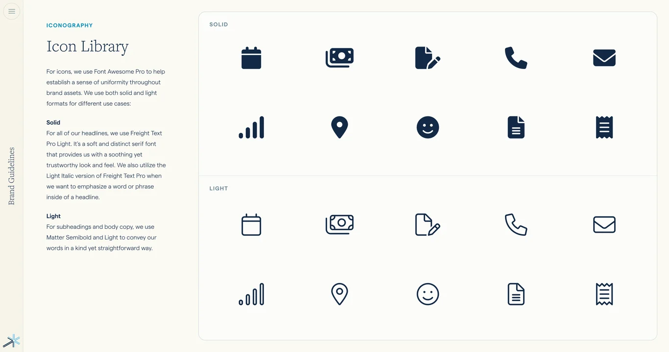 Complete icon library and specifications