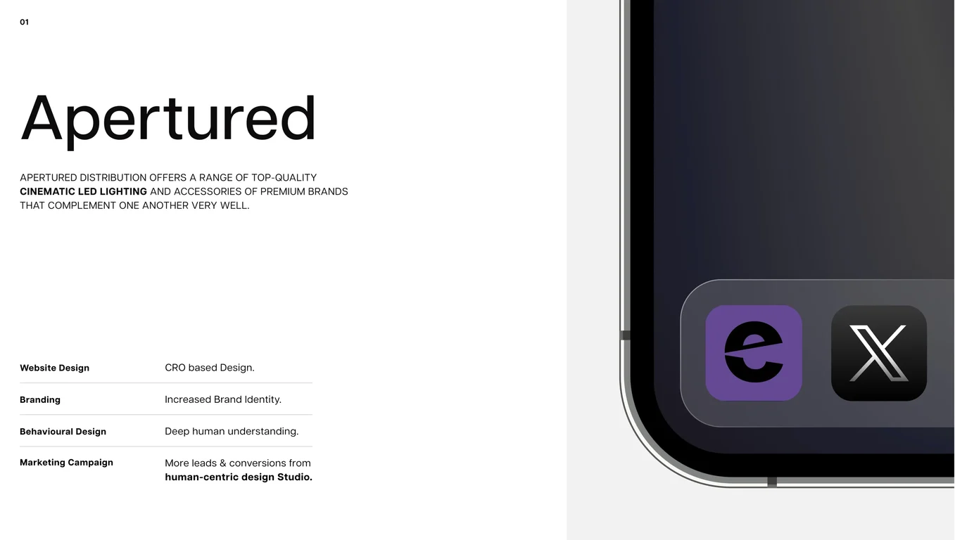 Aperture: cinematic LED lighting brand redesign