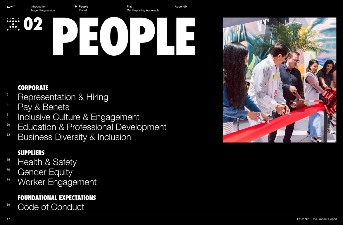 People section: corporate and supplier initiatives