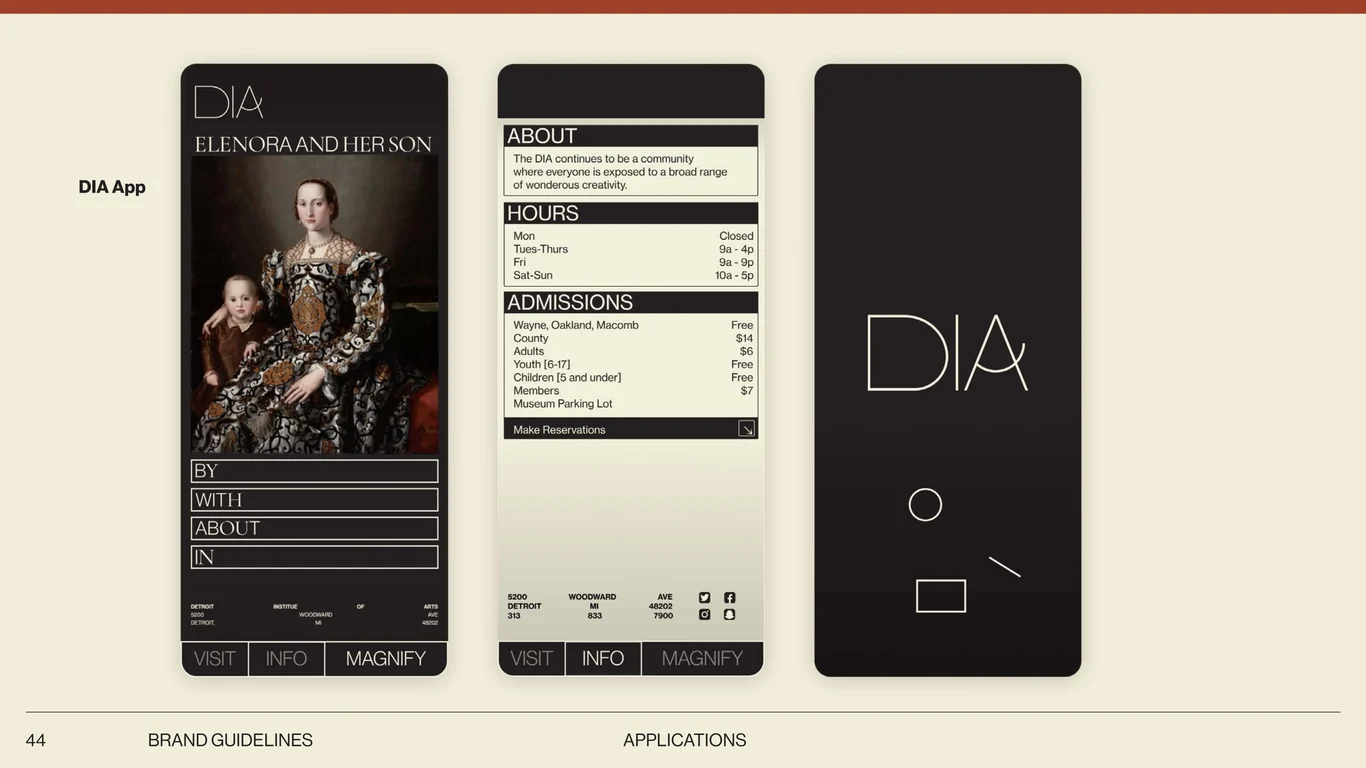 DIA mobile app and exhibition screens