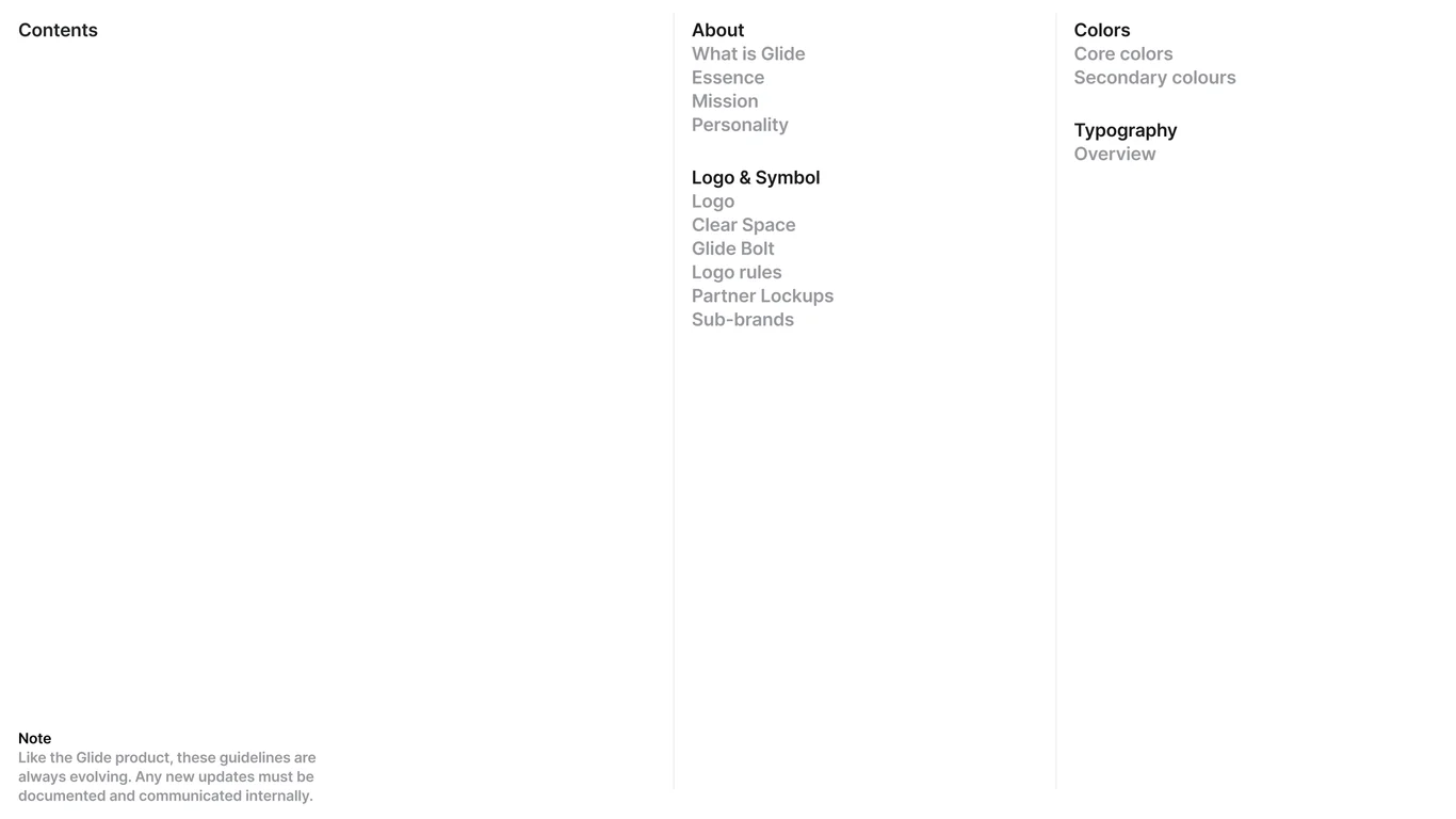 Contents and guide sections overview
