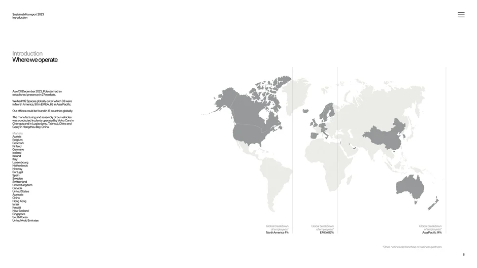 Polestar's global market presence in 27 countries and manufacturing locations