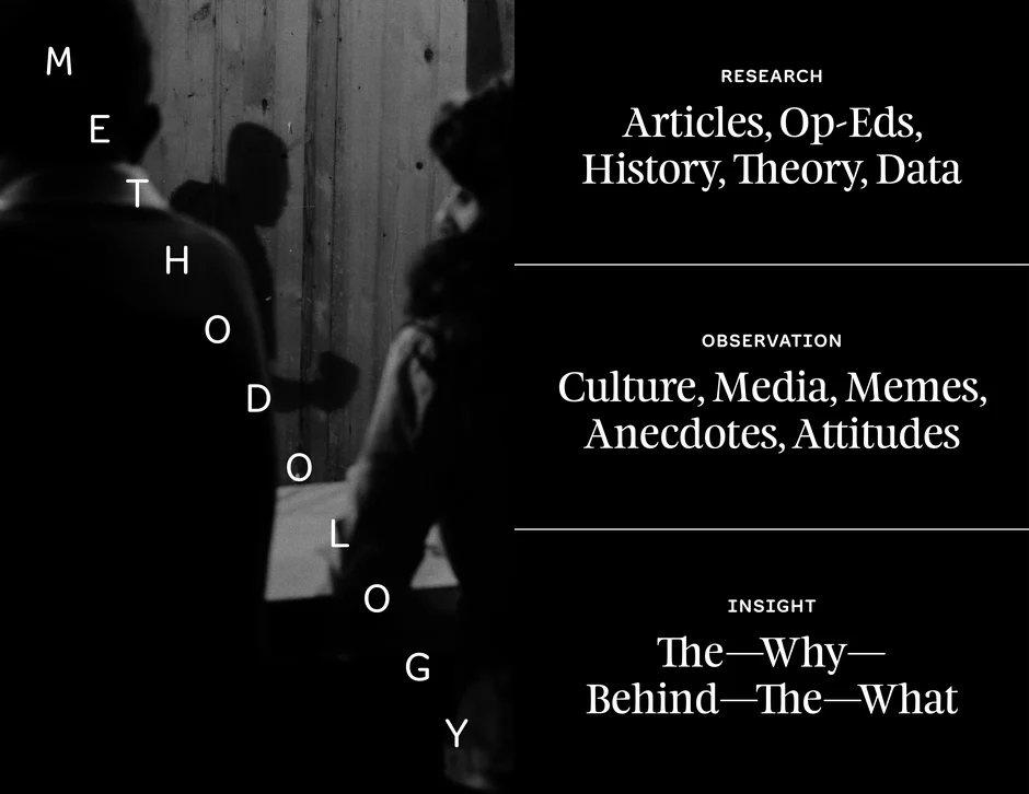 Describes the methodology involving articles, media, and cultural analysis