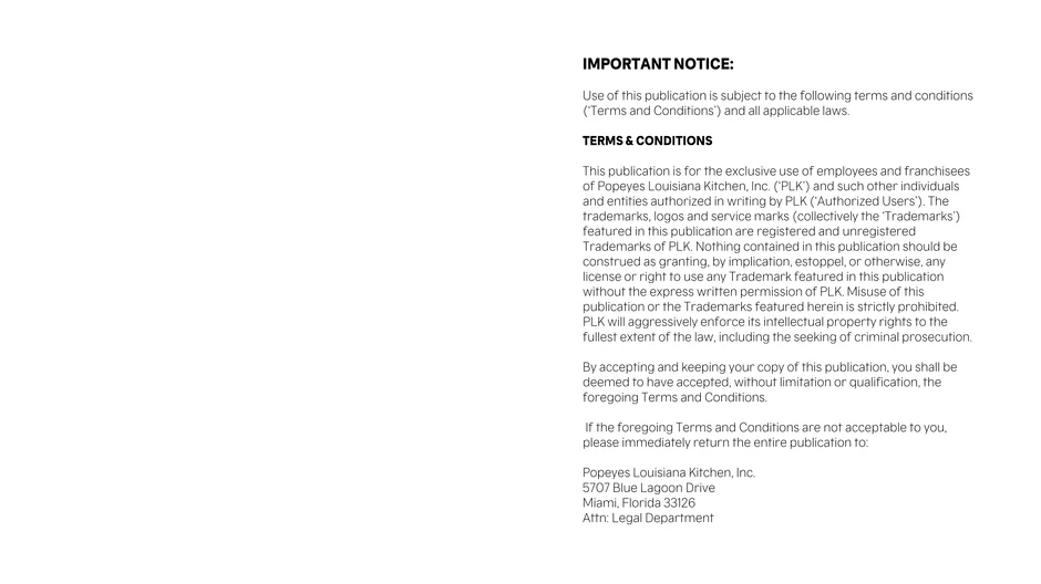 Legal terms restrict use of the publication to Popeyes employees