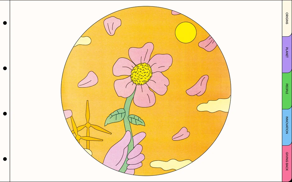 Origins artwork: flower and wind turbines