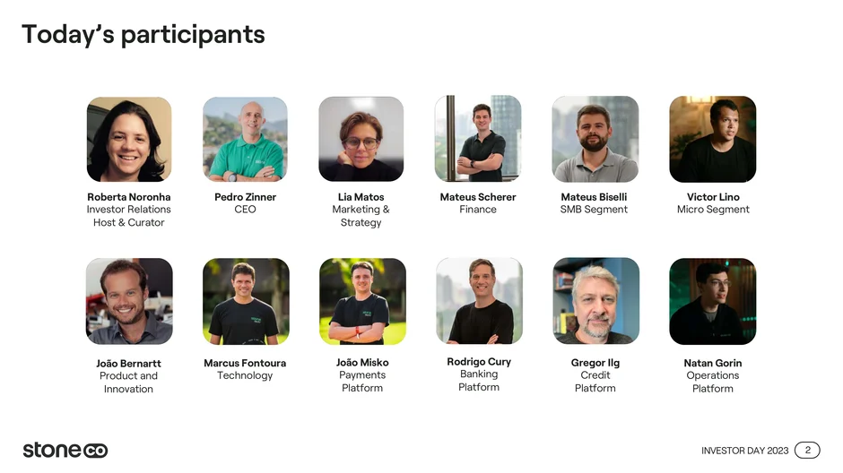 StoneCo List of presenters and hosts including Pedro Zinner (CEO)
