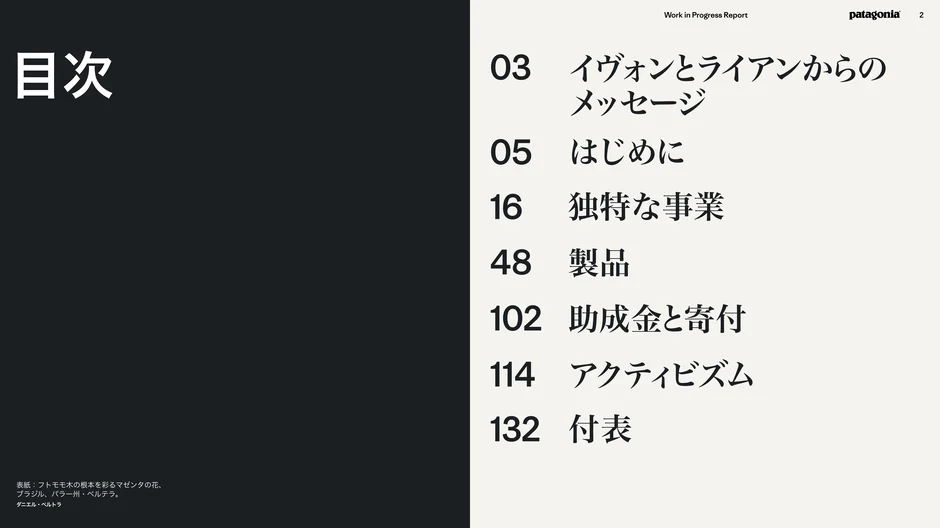 Japanese table of contents listing report sections and page numbers