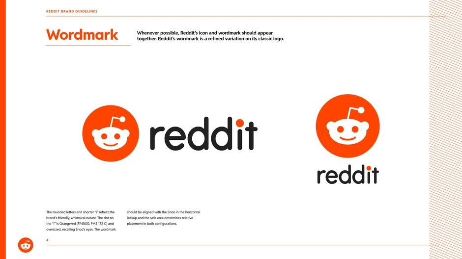 Reddit’s wordmark is a refined, rounded logotype that should appear