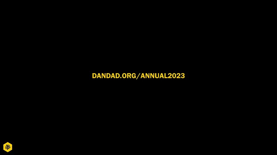 D&AD Primary call-to-action directing viewers to dandad.org/annual2023 to explore the Annual