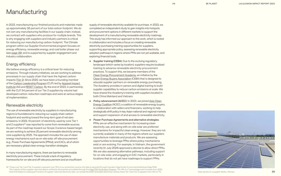 Notes manufacturing accounted for roughly 36% of lululemon’s 2023 carbon