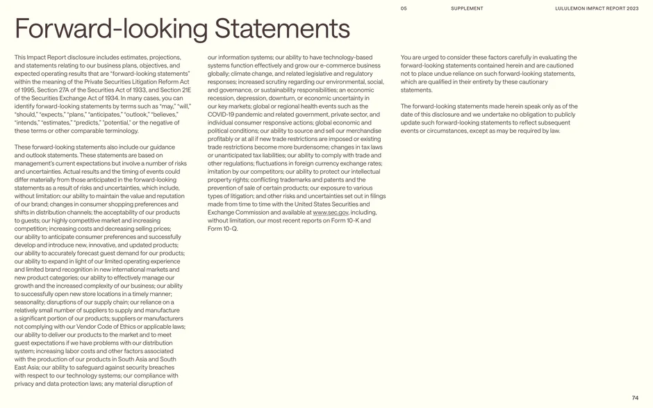 Legal disclaimer noting the report contains forward‑looking statements subject