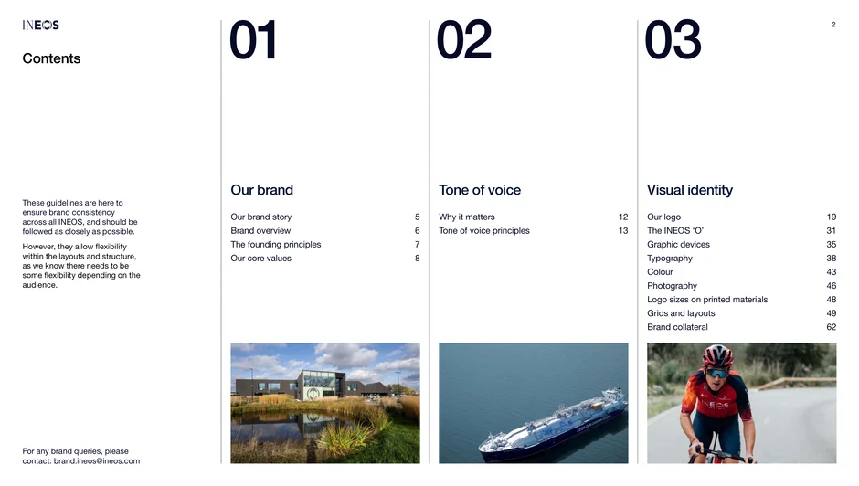 A table of contents mapping the guideline sections