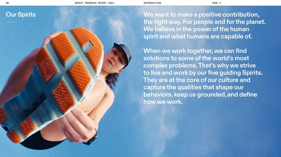 Introduces five guiding 'Spirits' that define On's culture