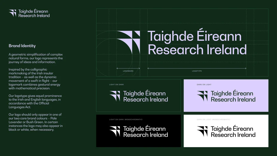 Logomark and logotype with bilingual lockup and colour variants