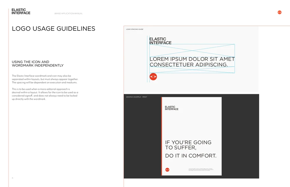 Icon and wordmark used independently in editorial layouts