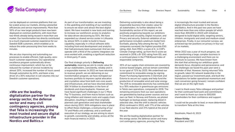 CEO letter: transformation results and targets