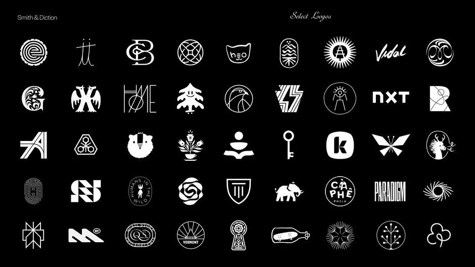 A gallery of logo marks showcasing the agency's work across