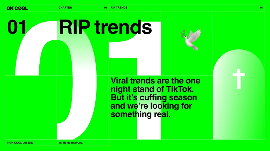 Defines 'RIP trends' as TikTok's fast-burning viral moments and frames