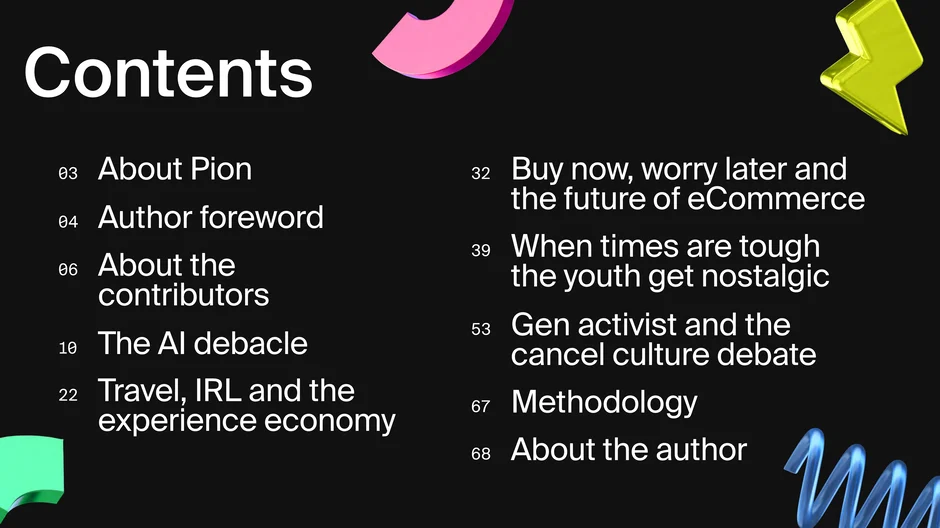 Report contents and chapter list