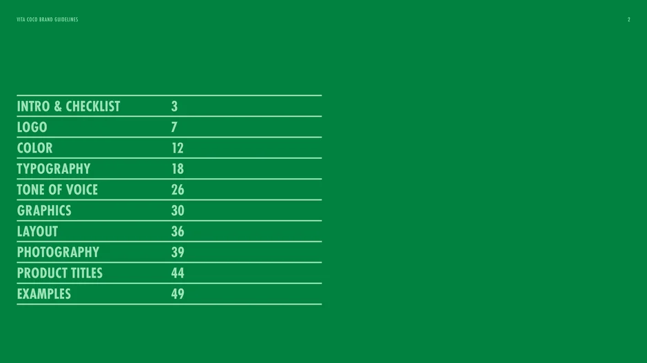 Table of contents listing Intro & checklist, Logo, Color, Tone