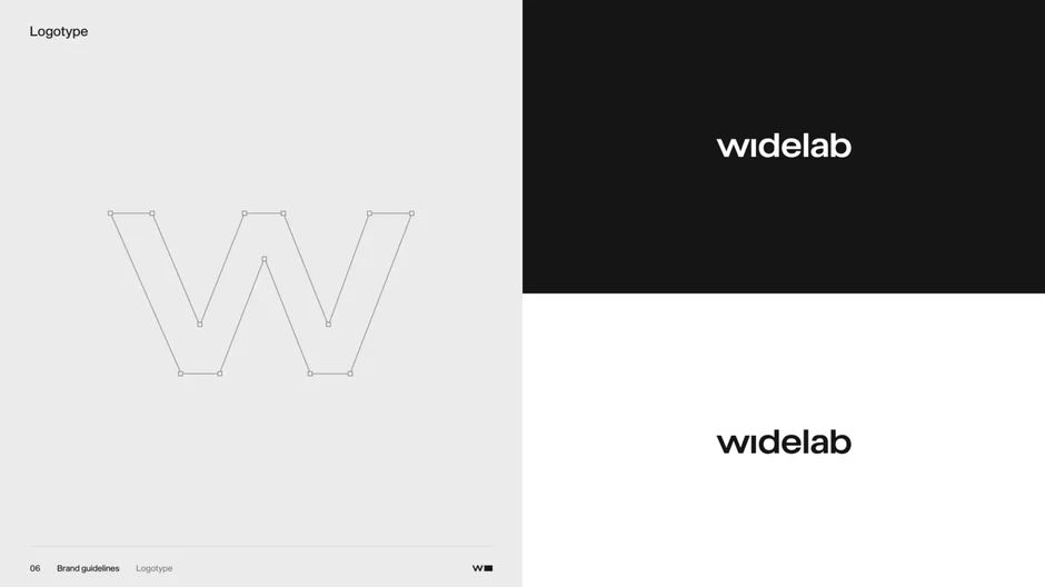 Shows logotype construction with vector anchor points alongside light