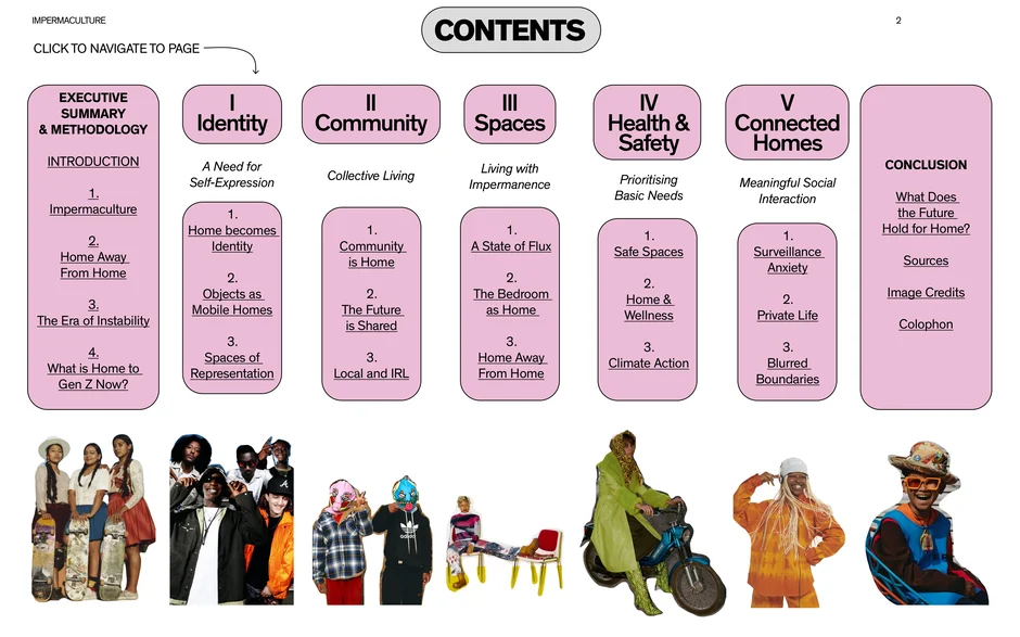 Contents: Identity, Community, Spaces, Health & Connected Homes